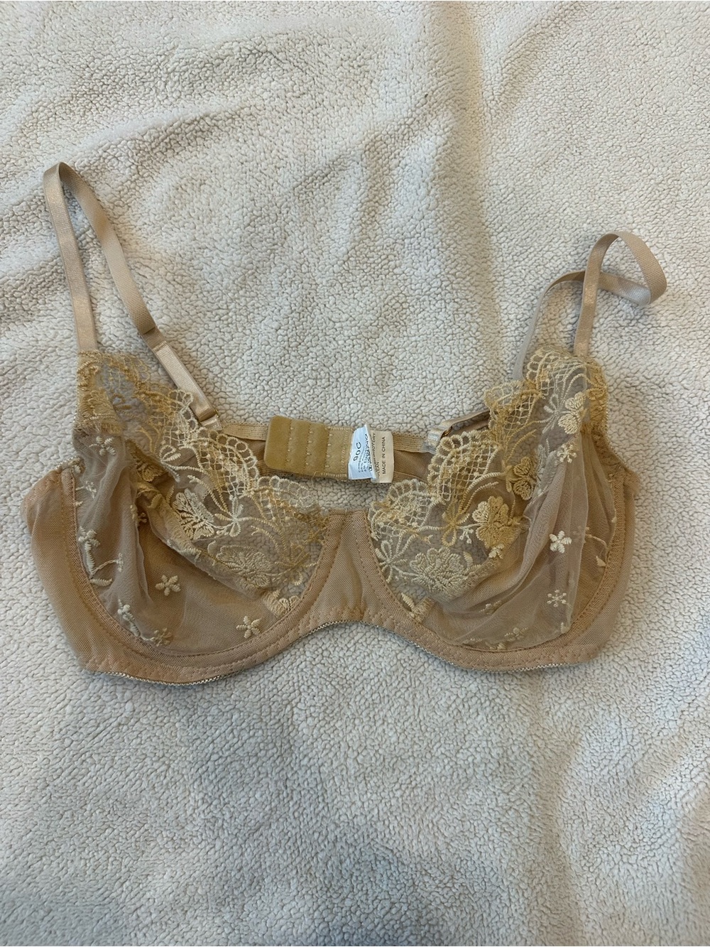 40C Nude Beige Sheer Embroidered Lace Unlined Underwire Bra